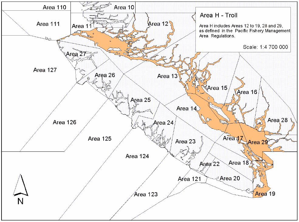Carte de la zone H de permis de pêche commerciale du saumon