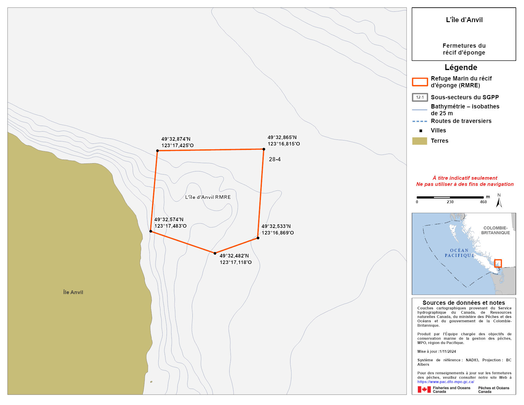 Carte de la zone de conservation des sébastes de l’île d’Anvil