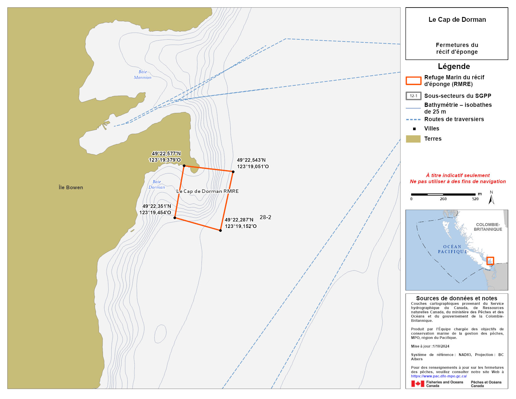 Carte de la zone de conservation des sébastes du Cap de Dorman