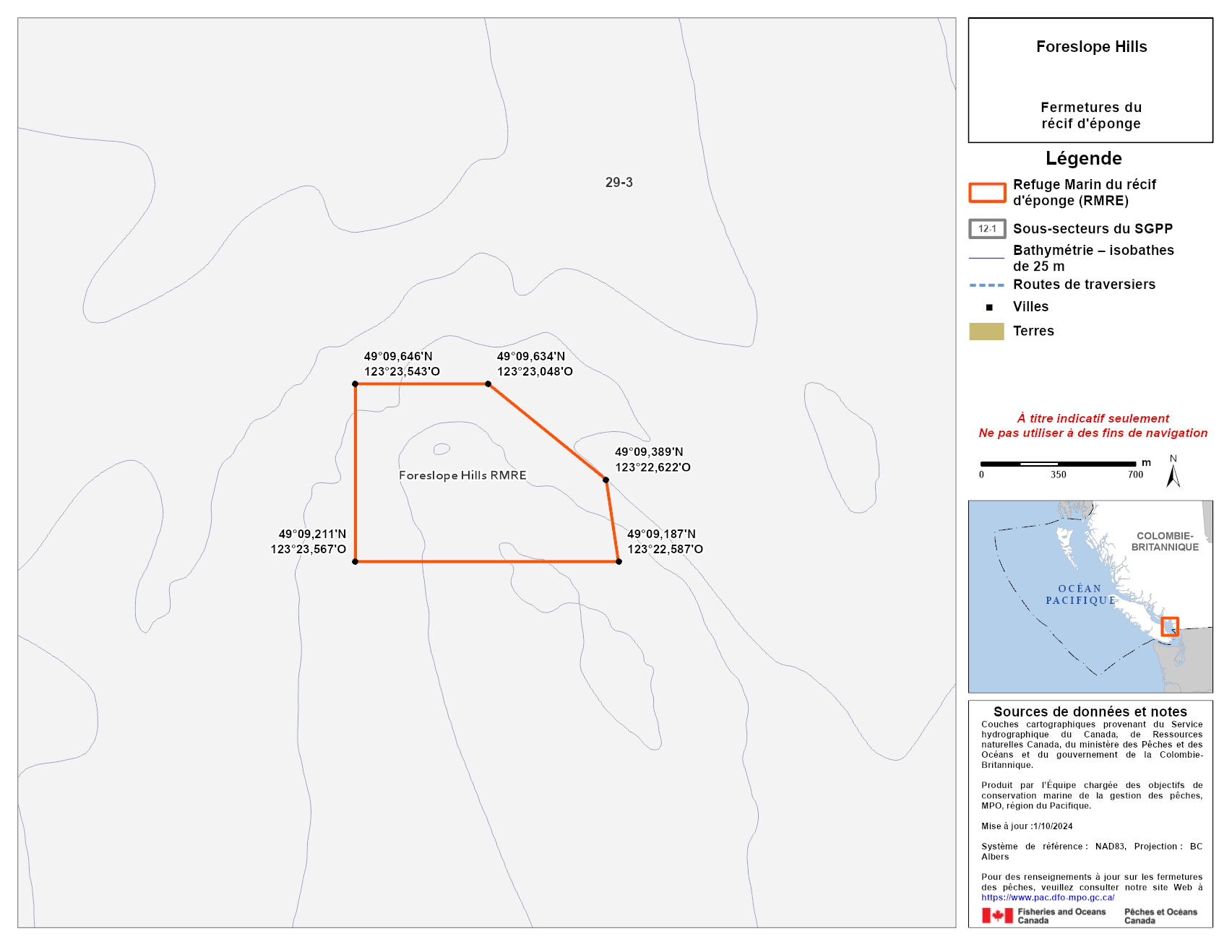 Carte de la zone de conservation des sébastes de Foreslope Hills