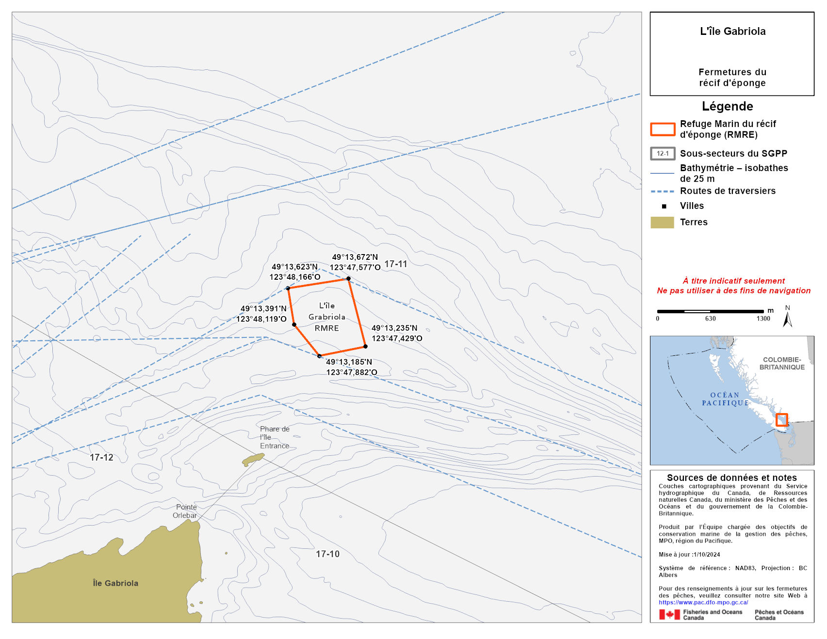 Carte de la zone de conservation des sébastes de l’île Gabriola