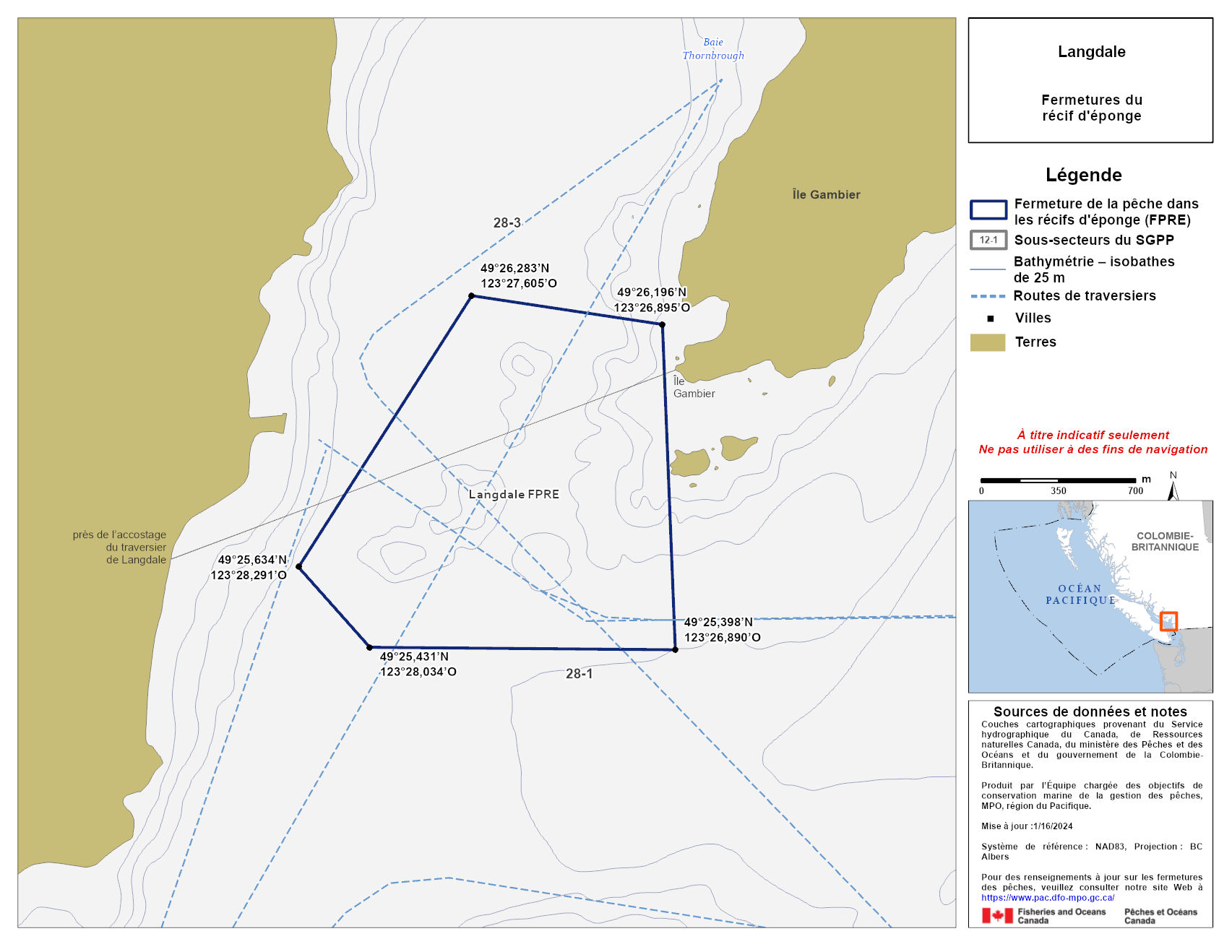 Carte de la zone de conservation des sébastes de Langdale