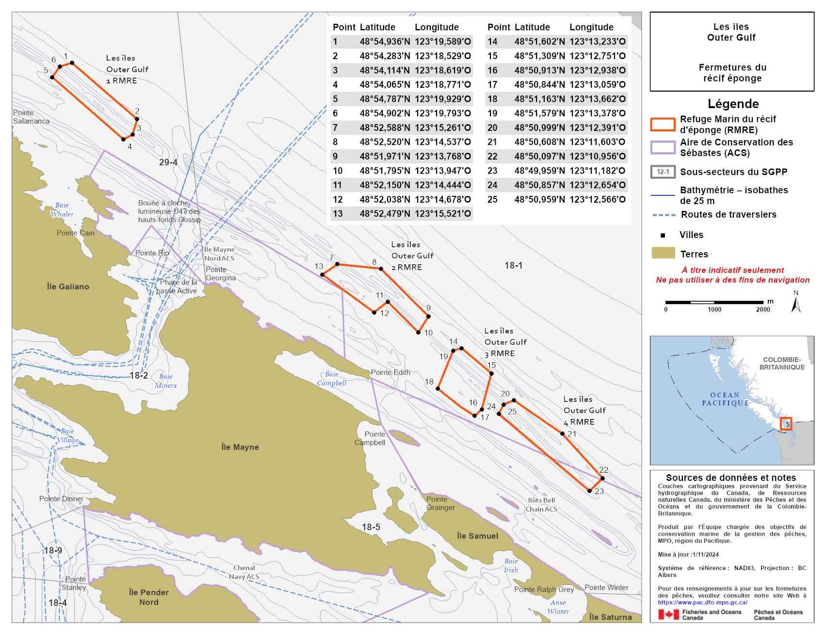 Carte de la zone de conservation des sébastes des îles Outer Gulf