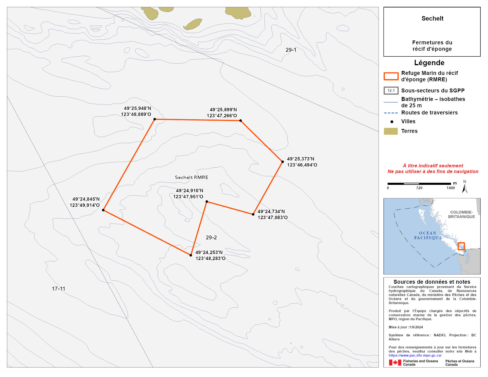 Carte de la zone de conservation des sébastes de Sechelt