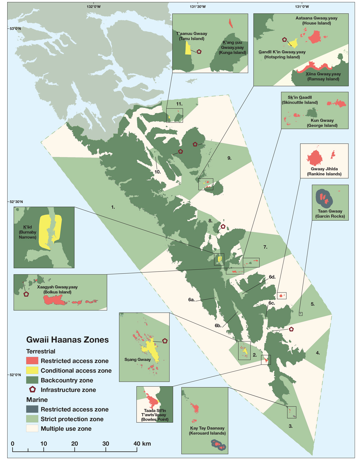 Map of Gwaii Haanas National Marine Conservation Area Reserve and Haida Heritage Site