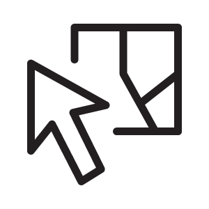 bouton du widget de sélection : une flèche blanche survolant un graphique de carte