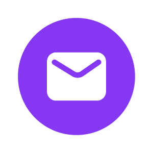 bouton « share email » : une enveloppe blanche sur un cercle violet